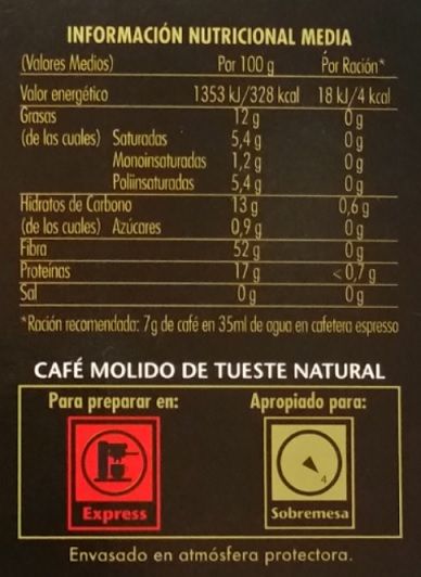 valor nutricional cafe Espreso mercadona